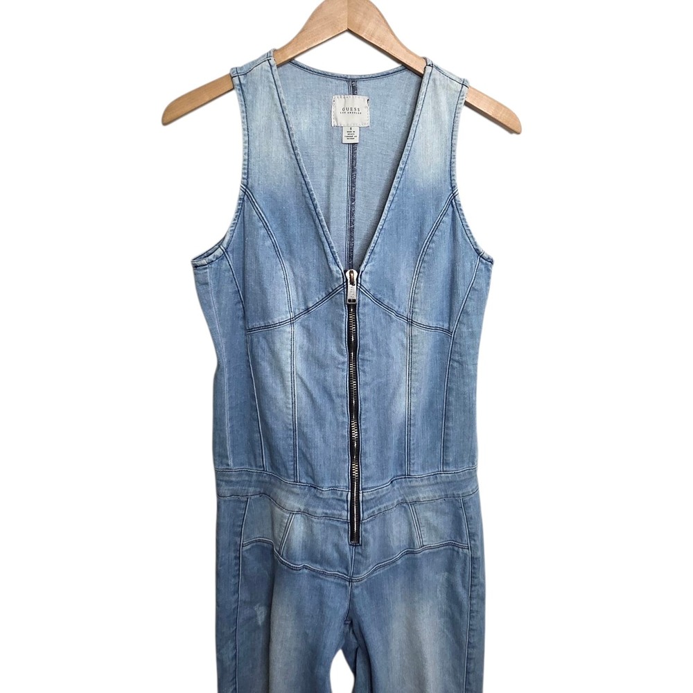 Guess Los Angeles Overalls Womens SZ 6 Denim Skinny Leg Distressed Jumpsuit Y2K - Picture 5 of 13